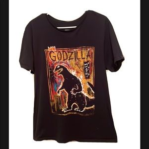 Godzilla basquiat-esque black short sleeve tee